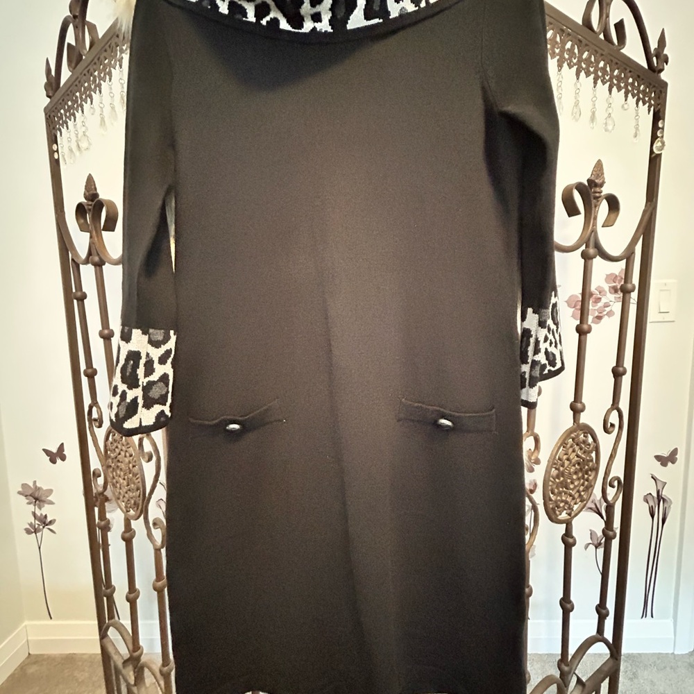 Jessica Howard Black Sheath Dress with Cowl Neck and Cuffed Sleeves